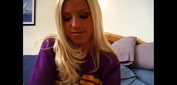  Petite blonde cheerleeder Allysin Chaynes hardcore in dorm room